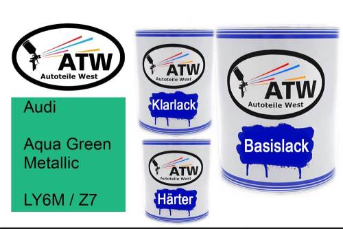 Audi, Aqua Green Metallic, LY6M / Z7: 1L Lackdose + 1L Klarlack + 500ml Härter - Set, von ATW Autoteile West.